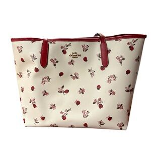 Coach Cream and Red Floral Tote